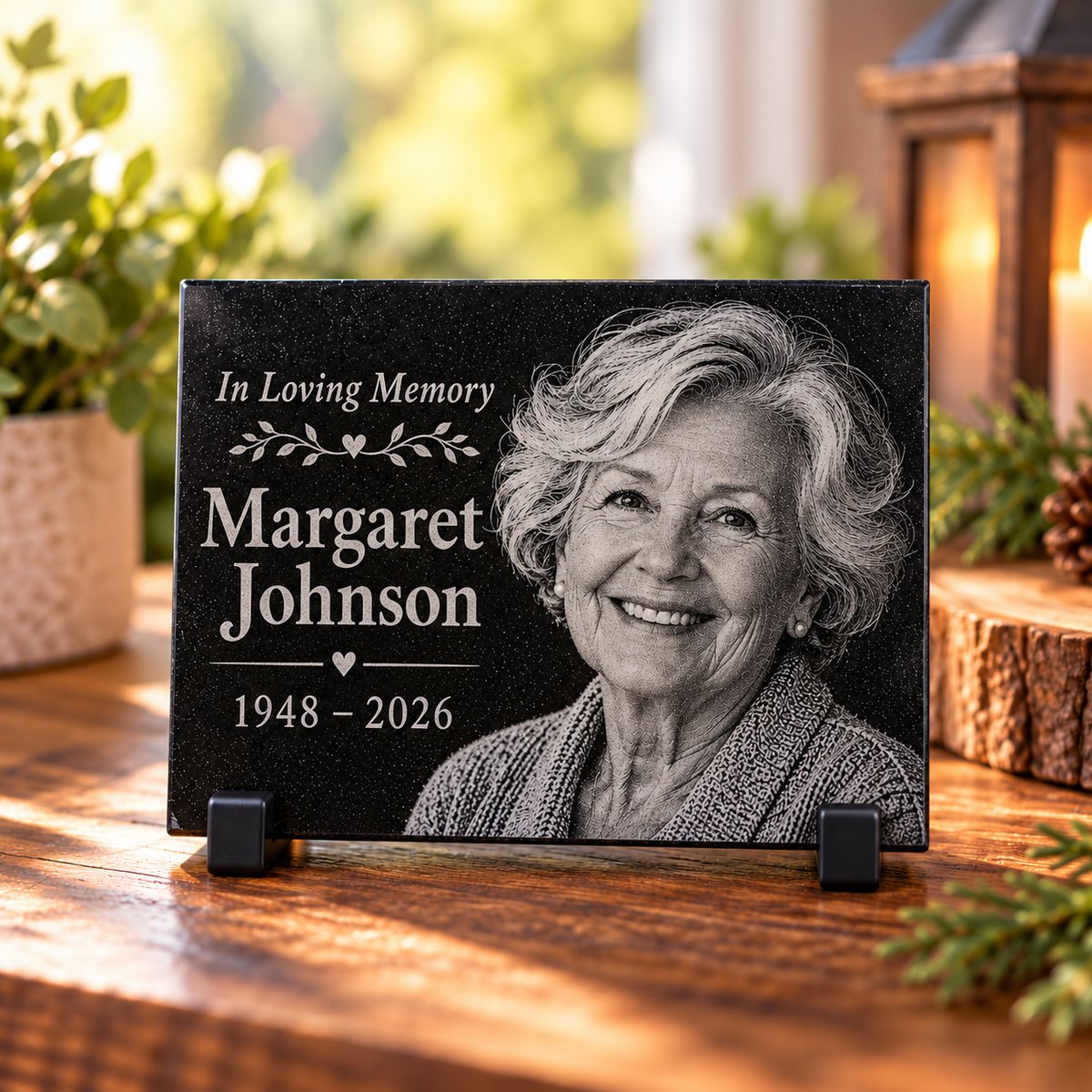 4 by 6 personalized human memorial on Jet Black Granite