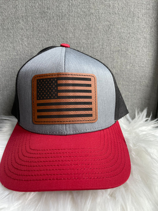 USA Flag leather patch hats